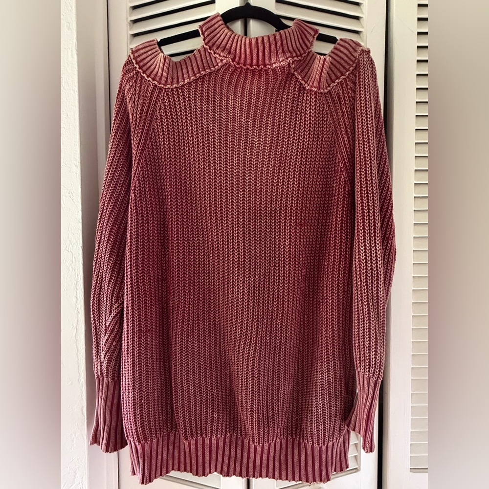 Free People Pink off the shoulder Sweater with Ribbed Knit
